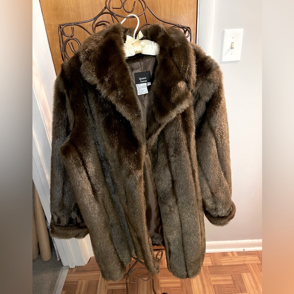 dennis basso Brown Faux Fur Coat